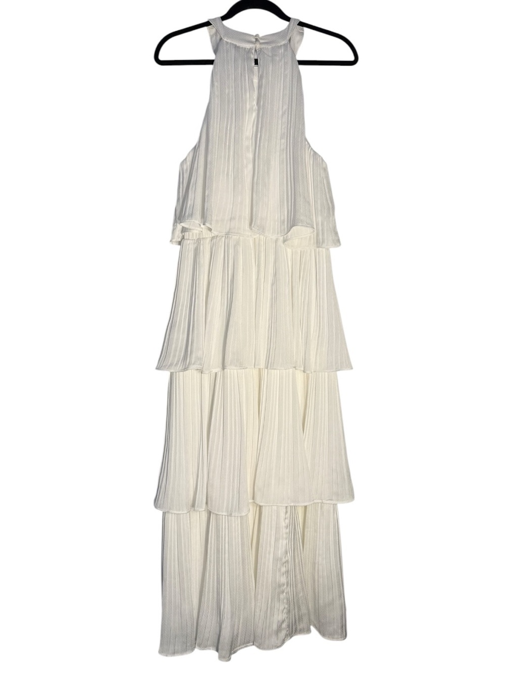 Size L Lulus Tier and Far White Tiered Pleated Halter Midi Dress - Picture 6 of 10